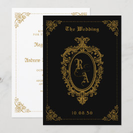 Zwart en goud Klassieke gotische huwelijksuitnodig Kaart