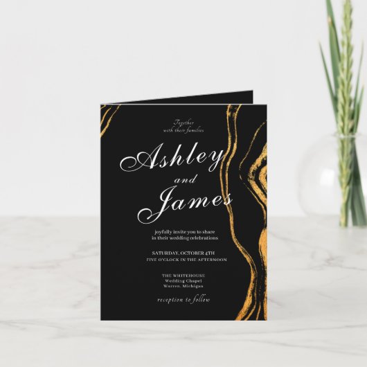 Zwart en goud klassieke huwelijksuitnodiging (Voorkant)