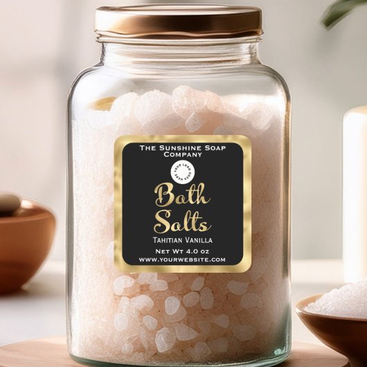 Zwart en goud klein badzout label met logo