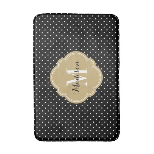 Zwart en Goud Kleine Stippen Monogram Badmat (Voorkant Verticaal)