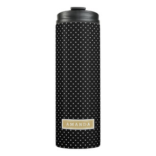 Zwart en Goud Kleine Stippen Monogram Thermosbeker