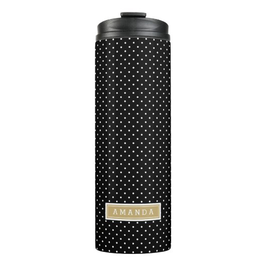 Zwart en Goud Kleine Stippen Monogram Thermosbeker (Voorkant)