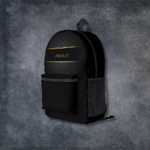 Zwart en Goud Koolstofpatroon Modern Monogram Bedrukte Rugzak