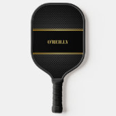 Zwart en Goud Koolstofpatroon Modern Monogram Pickleball Paddle (Achterkant)