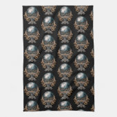 Zwart en Goud Kristallen Bal Patroon Halloween Theedoek (Verticaal)