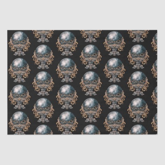 Zwart en Goud Kristallen Bal Patroon Halloween Tissuepapier (Voorkant)