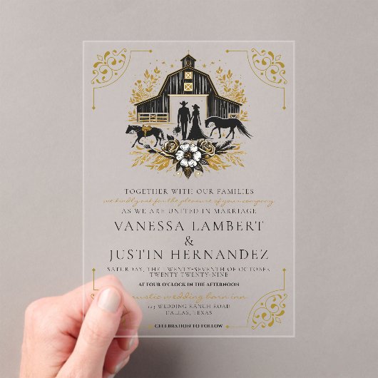 Zwart en Goud Land Bruiloft Acryl Uitnodigingen (Insitu (Draagbaar))