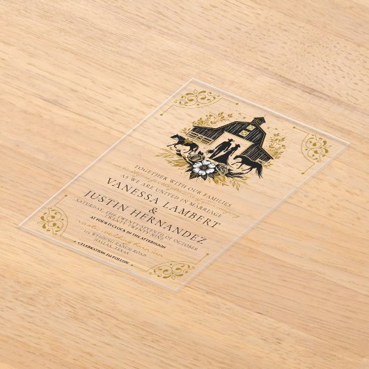 Zwart en Goud Land Bruiloft Acryl Uitnodigingen (Laagn)