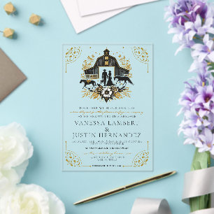 Zwart en Goud Land Bruiloft Acryl Uitnodigingen