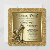 Zwart en goud Leopard High Heel Verjaardagsfeestje Kaart (Voorkant)