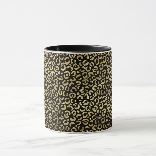 Zwart en goud Leopard Print Patroon Koffie Mok (Midden)