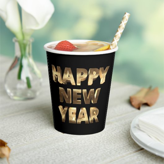 Zwart en Goud Lettering Gelukkig Nieuwjaar Papieren Bekers (Insitu)