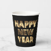 Zwart en Goud Lettering Gelukkig Nieuwjaar Papieren Bekers (Achterkant)