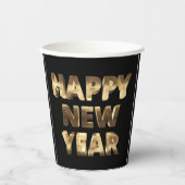Zwart en Goud Lettering Gelukkig Nieuwjaar Papieren Bekers (Voorkant)