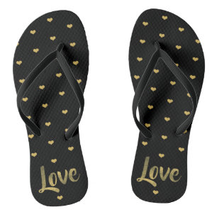 Zwart en goud liefde harten teenslippers