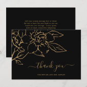 Zwart en Goud Line Art Floral Elegant Huwelijk Bedankkaart (Voorkant / Achterkant)
