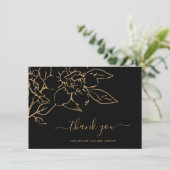 Zwart en Goud Line Art Floral Elegant Huwelijk Bedankkaart (Staand voorkant)