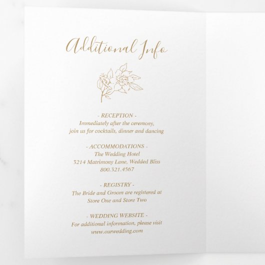 Zwart en Goud Line Art Floral Elegant Huwelijk Drieluik Uitnodiging (Binnenzijde eerst)