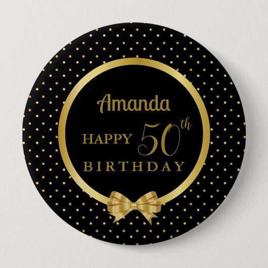 Zwart en goud lint Elegant 50ste verjaardag Ronde Button 4,0 Cm (Voorkant)