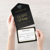 Zwart en goud Logo Grand Opening All In One Uitnodiging (Uittrekbaar)