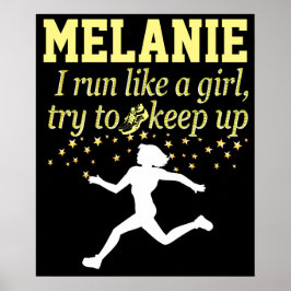 ZWART EN GOUD LOPEN ALS EEN MEISJE GEPERSONALISEER POSTER