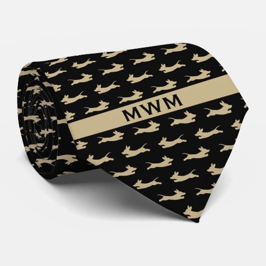 Zwart en goud lopende teckel stropdas (Opgerold)