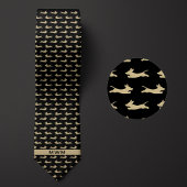 Zwart en goud lopende teckel stropdas