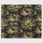 Zwart en goud Lotus Wrapping Paper Cadeaupapier (Vlak)