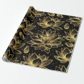 Zwart en goud Lotus Wrapping Paper Cadeaupapier (Uitgerold)