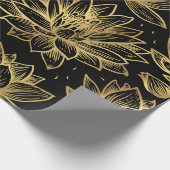 Zwart en goud Lotus Wrapping Paper Cadeaupapier (Hoek)