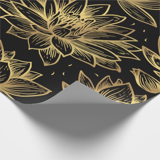 Zwart en goud Lotus Wrapping Paper Cadeaupapier (Hoek)
