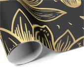 Zwart en goud Lotus Wrapping Paper Cadeaupapier (Rol Hoek)