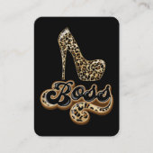 Zwart en Goud Luipaard Baas Dame QR Code Visitekaartje (Voorkant)