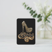 Zwart en Goud Luipaard Baas Dame QR Code Visitekaartje (Staand voorkant)