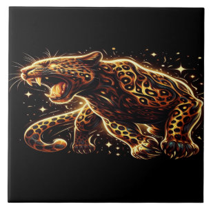 Zwart en goud luipaard op een 6x6 decoratieve tege tegeltje