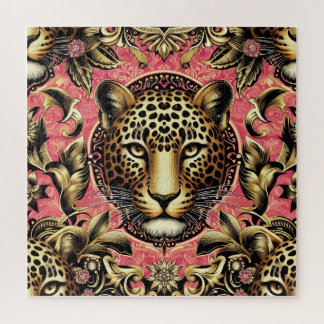 Zwart en goud luipaard Roze achtergrond Legpuzzel