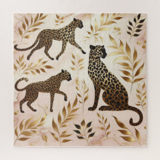 Zwart en goud luipaard Roze achtergrond Legpuzzel