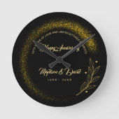 Zwart en Goud Luxe Bruiloft Jubileum Ronde Klok (Voorkant)