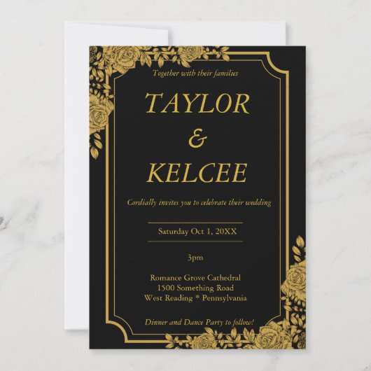 Zwart en Goud Luxe bruiloft Kaart (Voorkant)