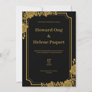 Zwart en goud luxe bruiloft uitnodiging