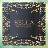 Zwart en goud luxe chic barok bedrijfsnaam raamsticker (Vel 3)