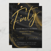 Zwart en goud Luxe Elegant 40e Verjaardagsfeest Kaart (Voorkant / Achterkant)