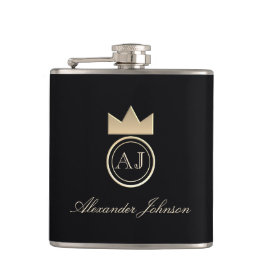 Zwart en Goud Luxe Elegant Eenvoudig Monogram Heupfles