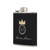 Zwart en goud Luxe Elegant Eenvoudig Monogrammed Heupfles (Links)