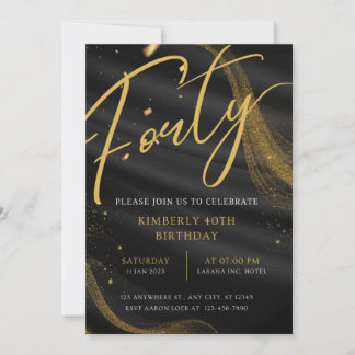 Zwart en goud luxe elegante 40ste verjaardagsfeest kaart