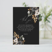 Zwart en Goud Luxe Floral Dank je kaart (Staand voorkant)