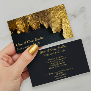 Zwart en Goud Luxe Glitter nagel schoonheidssalon Visitekaartje