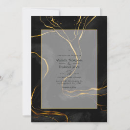 Zwart en goud luxe inkt trouwfeest kaart