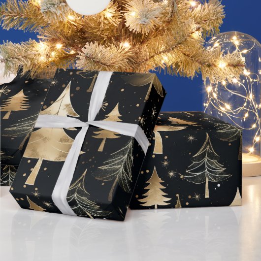 Zwart en Goud Luxe Kerstmis Cadeaupapier (Feestdagen)