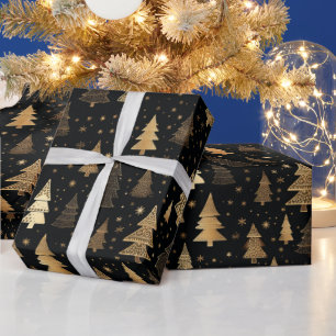 Zwart en Goud Luxe Kerstmis Cadeaupapier